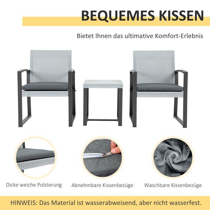 Produktbild Swisshandel24 Rattan Sitzgruppe mit Esstisch, für 2 Personen, 3-tlg., Stahl, Polyester, 58cmx58cmx84cm, Schwarz+Gr (44 cm)
