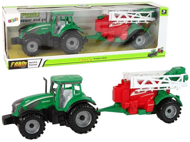 Actual product image Lean Toys Green farm tractor with red and green sprayer fricative drive