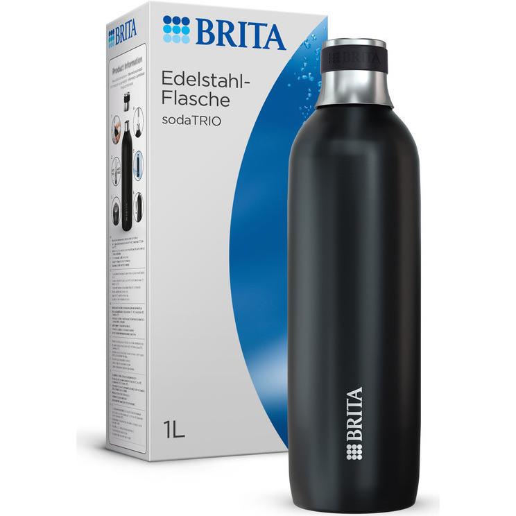 Brita sodaTRIO Edelstahlflasche, Wassersprudler Zubehör, Schwarz