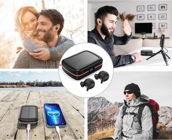 Actual product image Choetech TWS Bluetooth Headphones SOLAR incl. 2500mAh Powerbank -Black (8 h, Wireless)