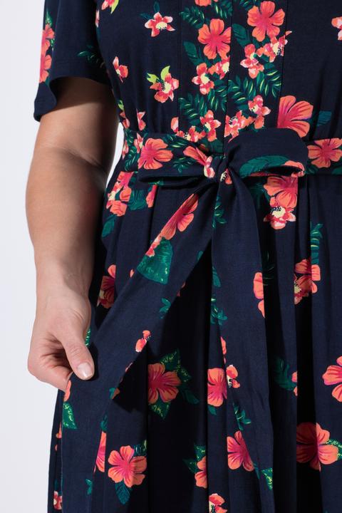 Produktbild Ulla Popken Maxikleid, Blüten, V-Ausschnitt, Halbarm (50, 52)