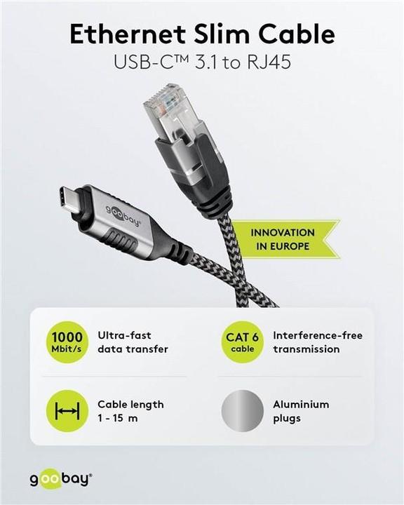 Produktbild Goobay Ethernet-Kabel USB-C 3.1 auf RJ45, Slim, 3 m (RJ45, USB 3.1, RJ45 (1x))