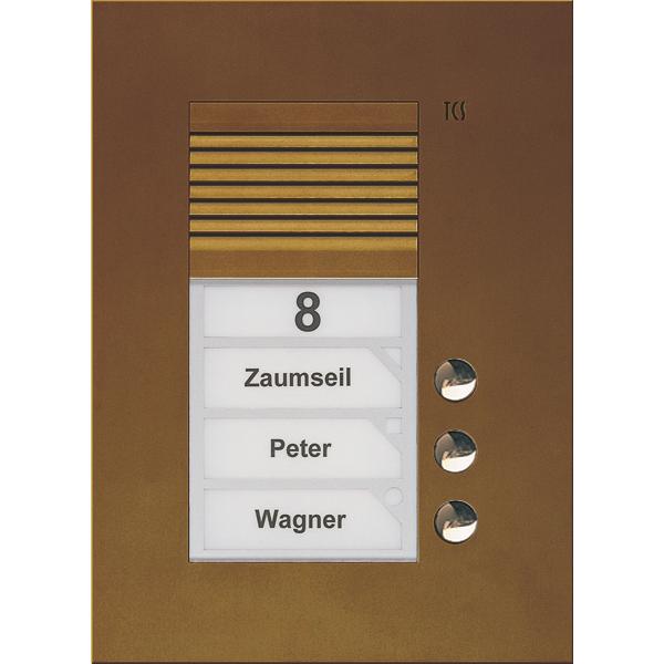 TCS, Klingel + Türsprechanlage, Audio Aussenstation PUK 3 Tasten 1spaltig UP b PU
