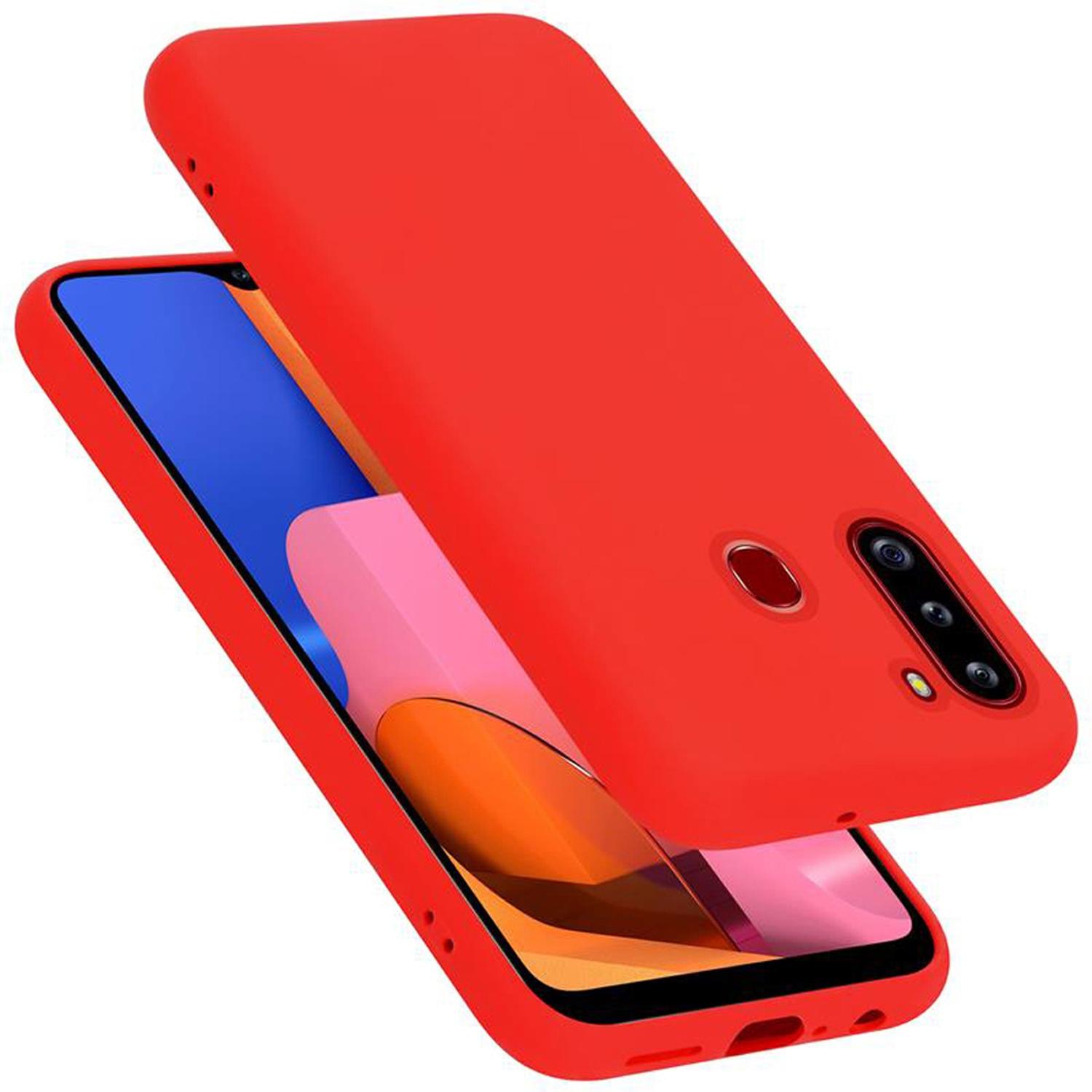 Cadorabo TPU Liquid Silicone Case Cover (Samsung Galaxy A21), Smartphone Hülle, Rot