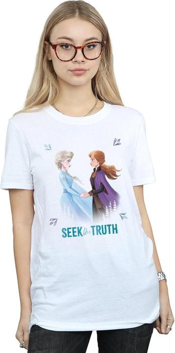 Actual product image Disney Womens/Ladies Frozen 2 Elsa And Anna Seek The Truth Cotton Boyfriend T-Shirt (3XL)