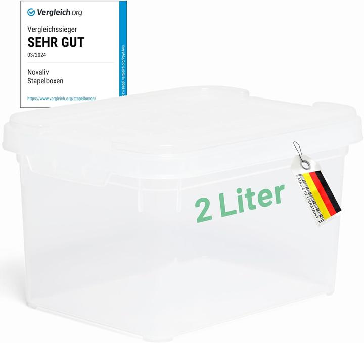 Produktbild Novaliv Aufbewahrungsbox mit Deckel klein 2 L transparente Nestbar stapelbare Plastikbox mit Clipver (14 cm, 2 l, 1x)