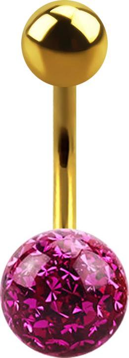 Image du produit Star Piercing Banane plaquée or avec boule et cristal boule fuchsia époxy de protection (sans laiton, Titane)