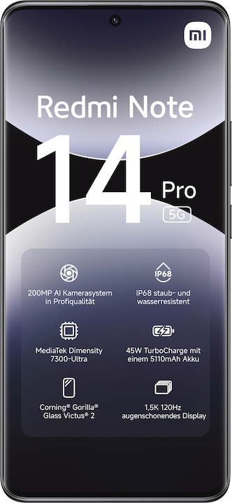 Produktbild Xiaomi Redmi Note 14 Pro 5G (256 GB, Midnight Black, 6.67", Dual SIM, 200 Mpx, 5G)
