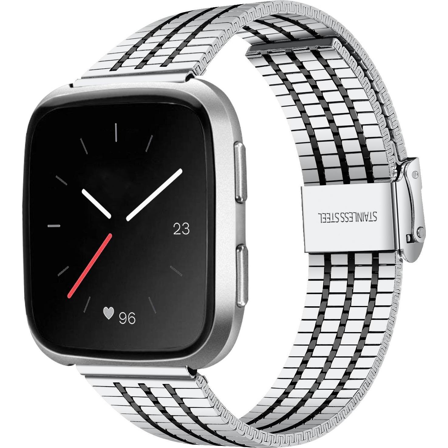 Strap-it Stahlarmband (Edelstahl, Versa 2), Uhrenarmband, Schwarz, Silber, Mehrfarbig