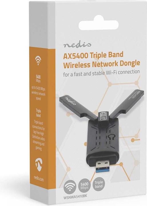Produktbild Nedis Netzwerk-Dongle | Wi-Fi | AX5400 | 2.4/5/6 GHz (Triple Band) | USB3.0 | Wi-Fi speed total: 540 (USB 3.0)