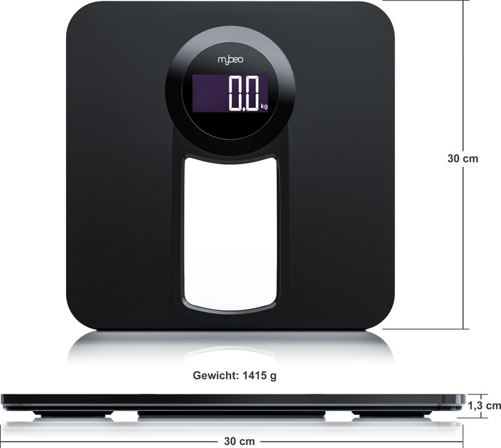 Produktbild Mybeo Digitale Körperwaage, Badezimmer Waage mit 6 mm Sicherheitsglas, Glas Personenwaage mit LCD Anzeige (150 kg)