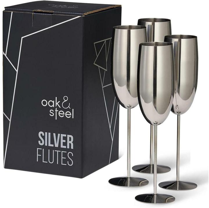 Produktbild Oak & Steel Edelstahl Sektgläser Silber 4er-Set (28.50 cl, 4 Gläser, Sektgläser)