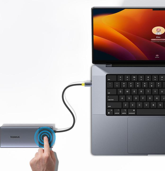 Actual product image Baseus HUB Metal Gleam Series II 7in1 USB-C - USB-C PD100W / 2x USB-A / 2x HDMI 4K / USB-A 3.0 / USB (USB-C, 7 ports)
