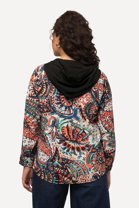 Produktbild Ulla Popken Kapuzen-Bluse, Paisley, A-Linie, V-Ausschnitt, Langarm (50, 52)