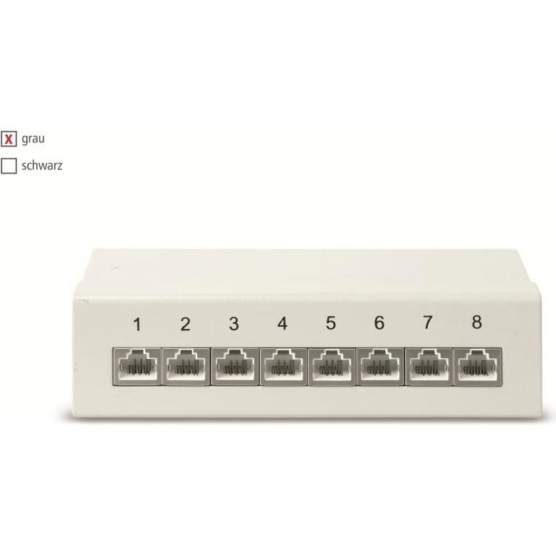 Thumbnail - Red4Power CAT.6 Patchpanel R4-N108G, 8-fach, grau, Server Zubehör, Grau