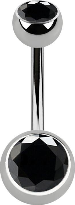 Produktbild Star Piercing Banane silber mit zwei Kugeln silber Kristall schwarz (ohne Messing, Titan G23)