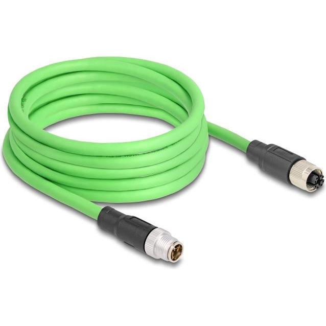 Delock M12 Kabel X-kodiert 8 Pin Stecker zu Buchse PUR (TPU) 1 m (SF/UTP, 1 m), Netzwerkkabel