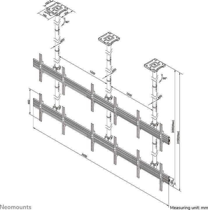 Image du produit Neomounts PRO Videowall Ceiling Mount for six 32inch-55inch/65inch Screens Noir