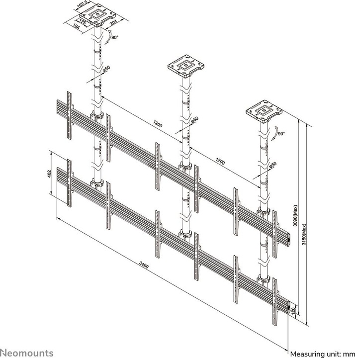 Produktbild Neomounts PRO Videowall Ceiling Mount for six 32inch-55inch/65inch Screens Black