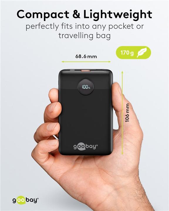 Actual product image Goobay Powerbank compact 10,000 mAh (10000 mAh, 22.50 W, 38.50 Wh)