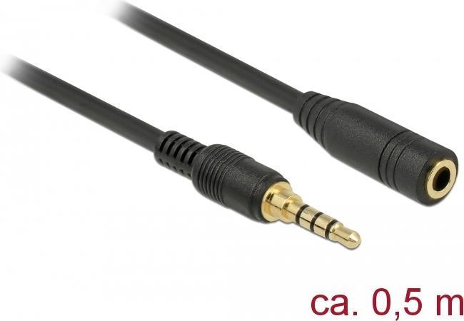 Productafbeelding Delock Stereo Jack Verlengkabel 4 pins mannetje naar vrouwtje (0.50 m, 3,5 mm aansluiting (AUX))