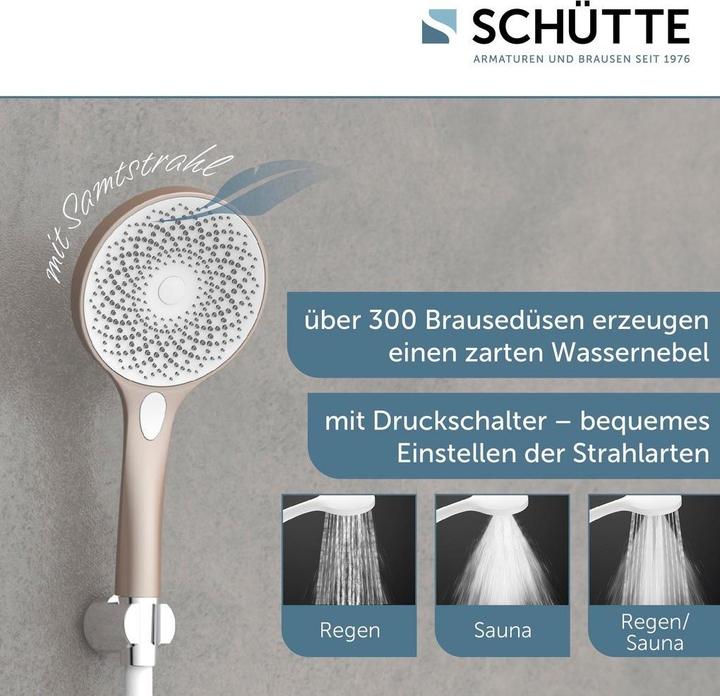Produktbild Schütte Duschkopf Bad CAPRI Handbrause Rosé matt Weiss Wassersparende Dichtung 60995 (3 Strahlarten, 16 l/min)