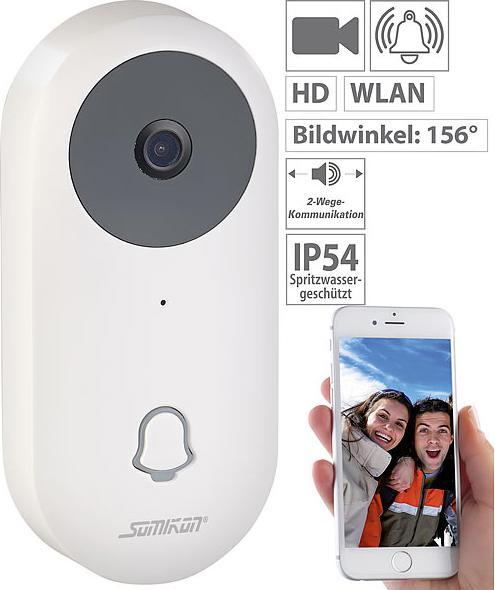 Produktbild Somikon WLAN-HD-Video-Türklingel mit App, Gegensprechen, 156°-Bildwinkel und Akku (WLAN)