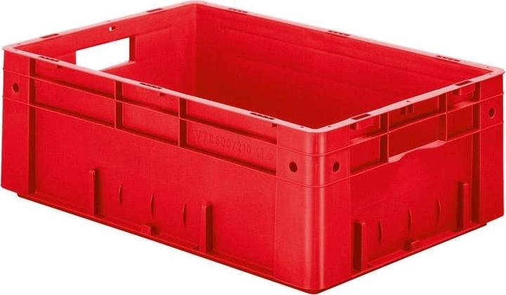 Actual product image LA-KA-PE Transport stacking container L600xW400xH210mm red PP heavy duty pass-through handle Side walls