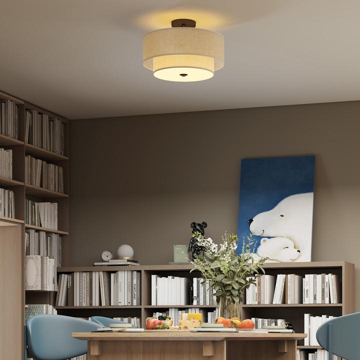 Image du produit Homcom Deckenlampe Metall, Stoff Cremeweiss (E14)