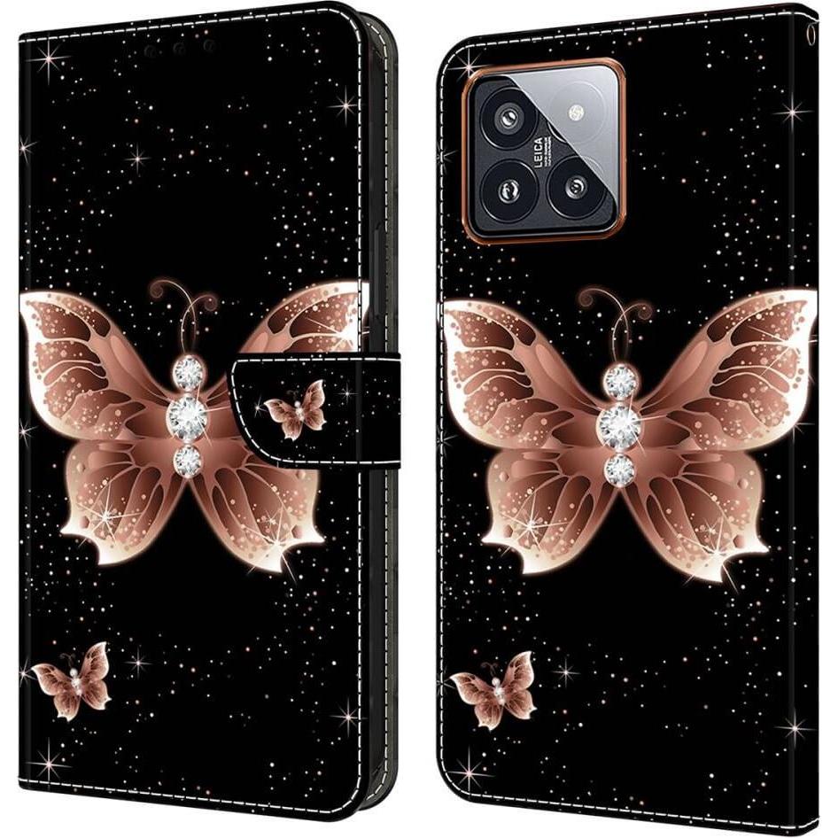 Thumbnail - Cover-Discount Xiaomi 14 Pro - 3D-Effekt Hülle Etui Butterfly purple (Xiaomi 14 Pro), Smartphone Hülle, Violett