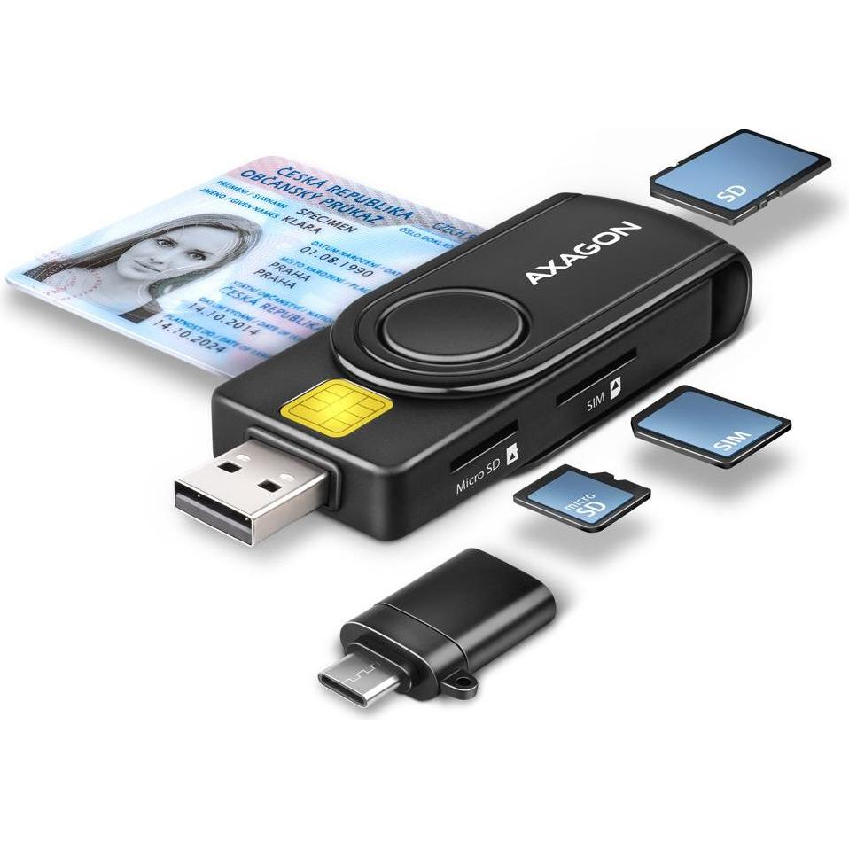 Axagon CRE-SMP2A (USB 2.0), Lettore di schede di memoria, Nero
