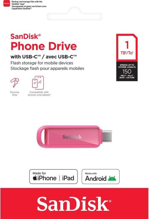 Image du produit SANDISK Phone Drive USB-C Seastar Pink 1TB (1000 Go, USB-C)
