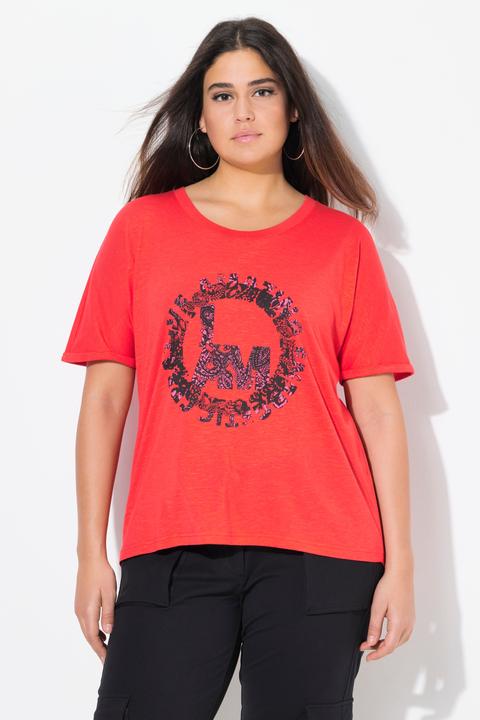 Produktbild Ulla Popken T-Shirt, runder Aufdruck, Oversized, Rundhals, Halbarm (56)