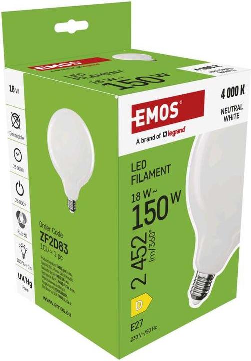 Actual product image Emos LED lamp Filament G125 / E27 / 18 W (150 W) / 2452 lm / Neutral white (E27, 2452 lm, 1x)
