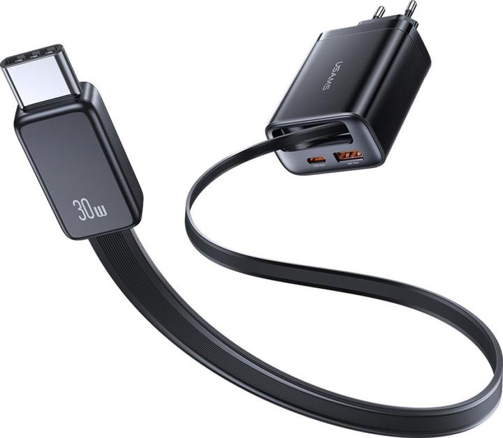 Image du produit Usams CC296 30W Fast Charger With Retractable Type-C Cable (EU) - Xiang Series White (30 W, 2 ports)