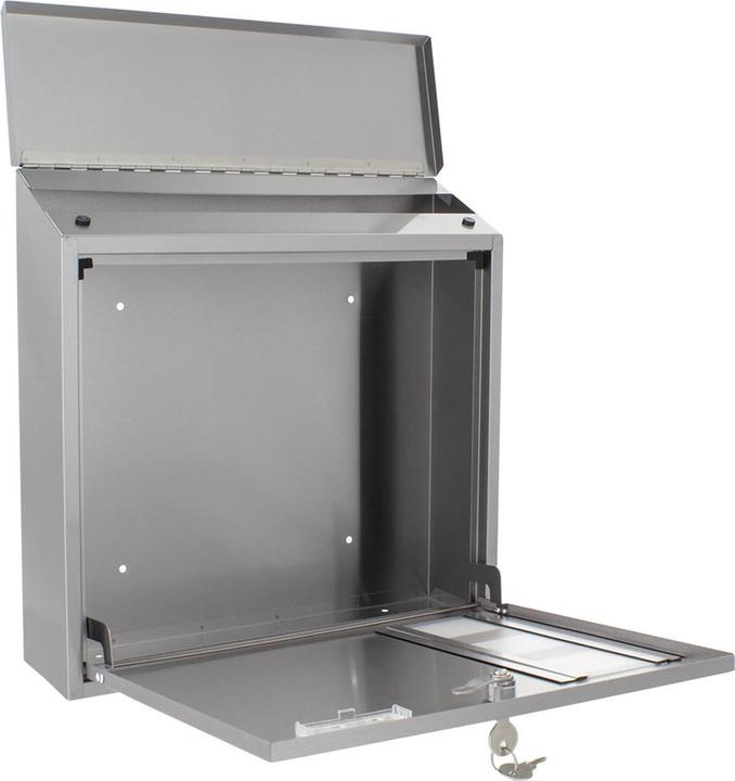 Produktbild Rottner Briefkasten Muro INOX Edelstahl Zylinderschloss 2 Schlüssel Namensschildhalter Sichtfenster