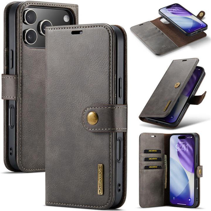 Actual product image Dg.Ming iPhone 17 Pro Max - Flip Case, 3 Kartenfächer, Magnetverschluss, Leder-Optik, Grau (Apple iPhone 17 Pro Max)