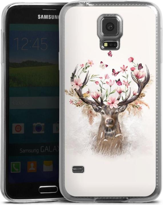 Produktbild DeinDesign Slim Case für Samsung Galaxy S5 Silikon Hülle Ultra Dünn Handyhülle Blumen Hirsch Tiere (Samsung Galaxy S5)