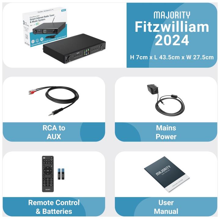 Produktbild Majority Fitzwilliam 2024 Black DAB+ Radio (Internetradio, DAB+, FM, KW, Bluetooth, WLAN)