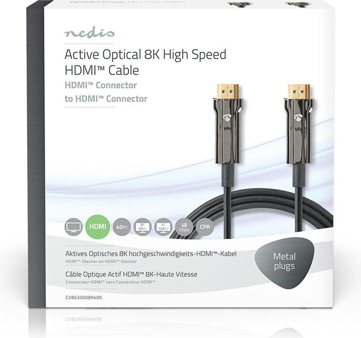 Actual product image Nedis High Speed??HDMI T Cable with Ethernet HDMIT Plug HDMIT Plug 8K@60Hz 48 Gbps 40.0 m run (40 m)