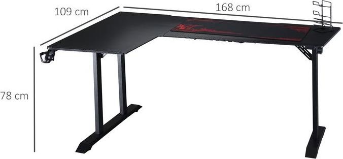 Produktbild Swisshandel24 Gaming Tisch Schreibtisch L-förmige mit Kopfhörerhaken Getränkehalterung MDF Metall Schwarz+Rot 168x