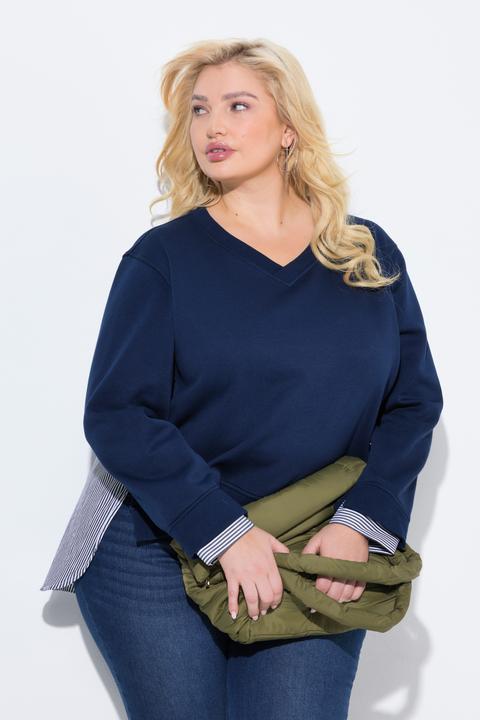 Produktbild Ulla Popken 2-in-1-Sweatshirt, V-Ausschnitt, Langarm (58)