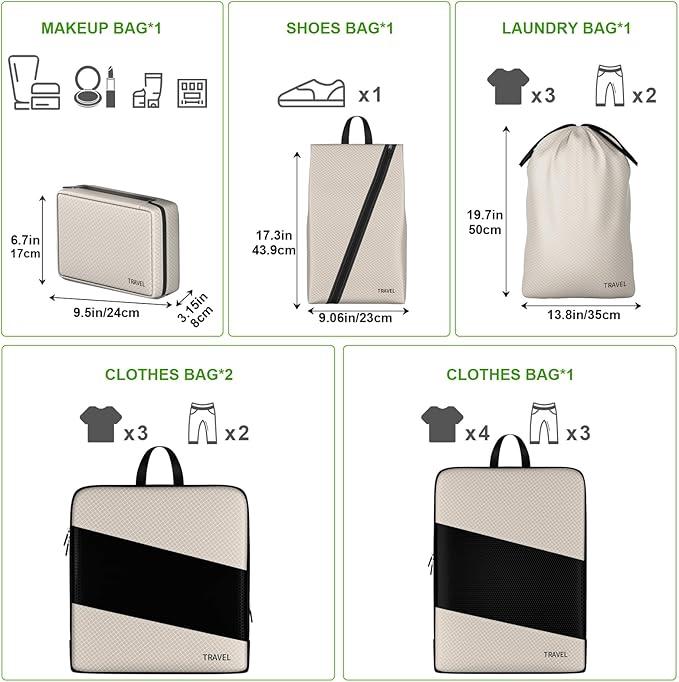 Immagine prodotto Only-Bags.Store Cubi di imballaggio in nylon a compressione da 6 pezzi, sacchetti organizzatori di accessori da