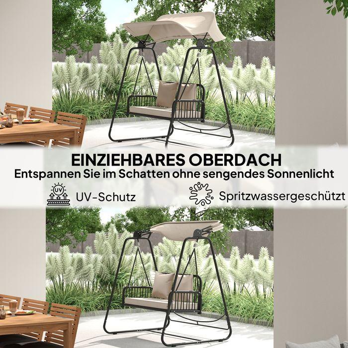 Produktbild Swisshandel24 2-Sitzer Hollywoodschaukel Rattan, bis 240 kg, 149x121x180 cm Khaki