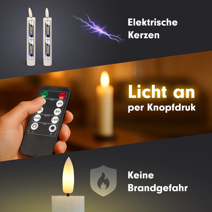 Actual product image Novaliv Stabkerzen LED mit Timer Grün 4 Stück Grün indoor - 6 Stunden - ECHTWACHS gerippt 23cm Höhe für (4 x)