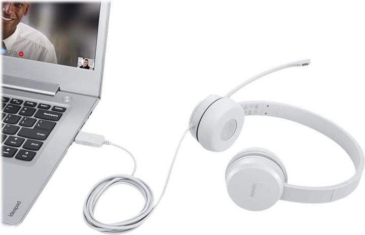 Produktbild Lenovo 110 Analoge Stereo-Kopfhörer (Geräuschisolierung, drehbares Mikrofon, Leder und Schaumstoff-O (Kabelgebunden, USB-A)