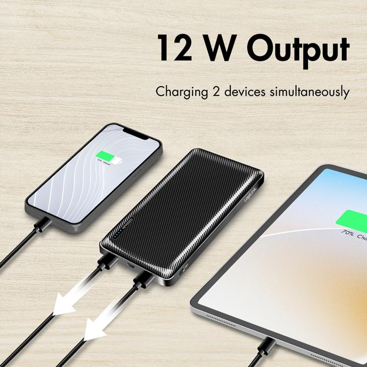 Produktbild LogiLink Powerbank 10000 mAh, 2x USB-A, USB-C, micro-USB, mit Schnellladenfunktion, schwarz (10000 mAh, 12 W, 37 Wh)