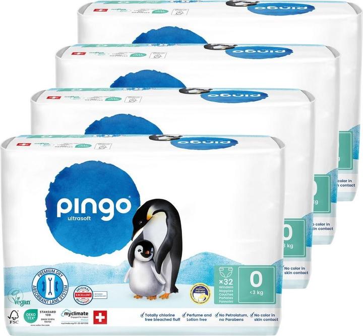 Pingo Öko Windeln V2 (Gr. 0, Monatsbox, 128 Stk.)