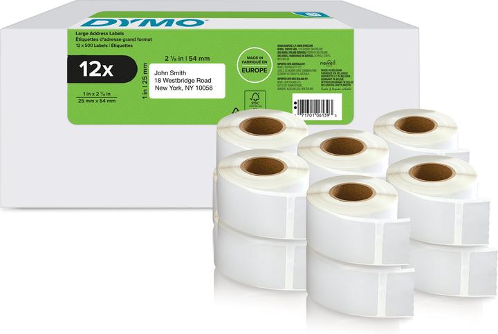 Produktbild Dymo LW-Rücksendeetiketten Grosspack. 2Rl 500St/Rol (2.50 cm)