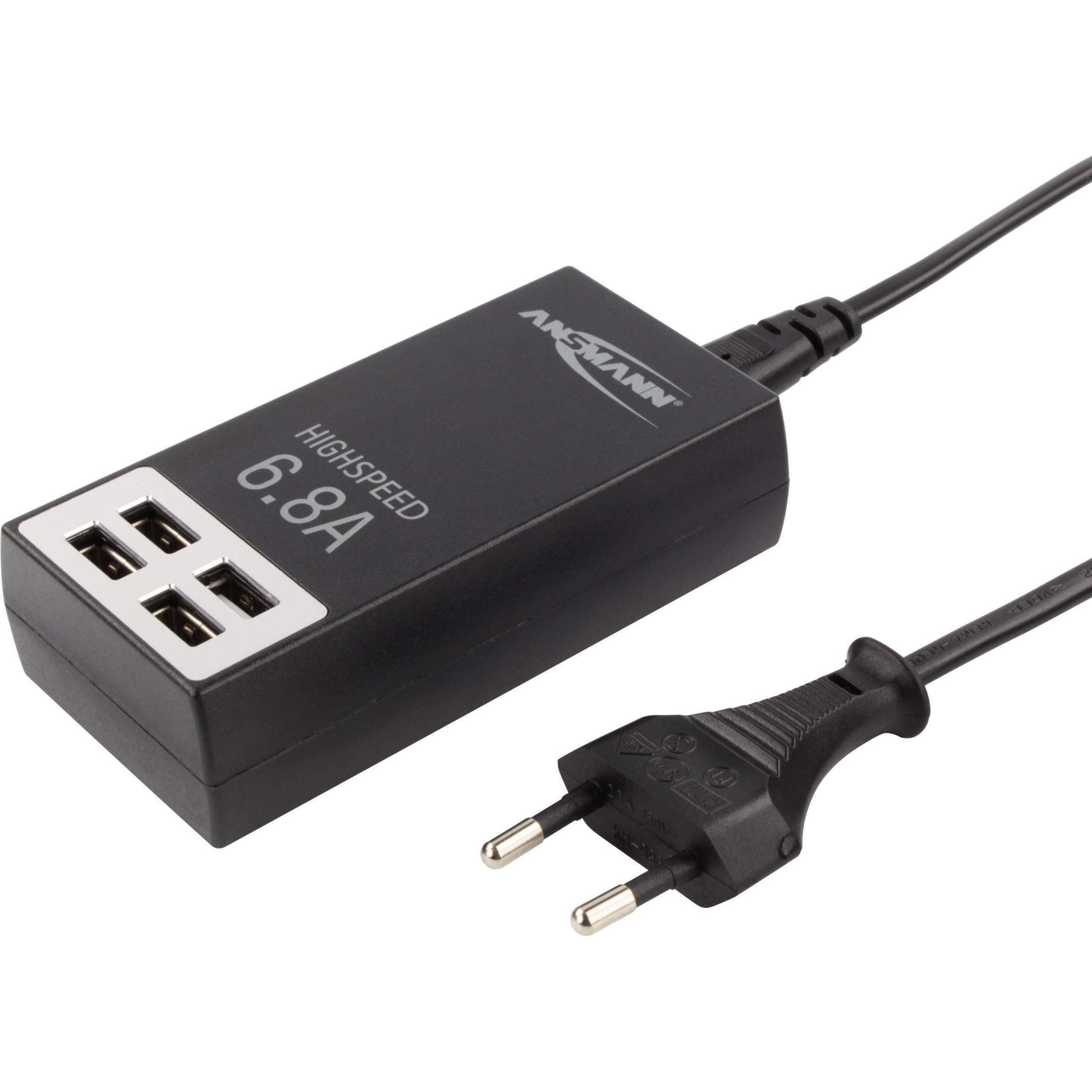 Ansmann Caricatore Usb Ad Alta Velocità 6,8A 4Xporta Usb, Caricatore Usb, Nero